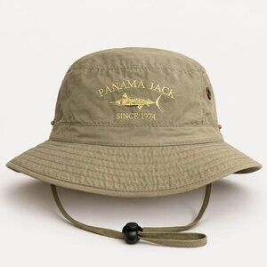 Panama Jack Khaki Bucket Hat Chin Strap Safari Fishing Outdoor Sun Hat